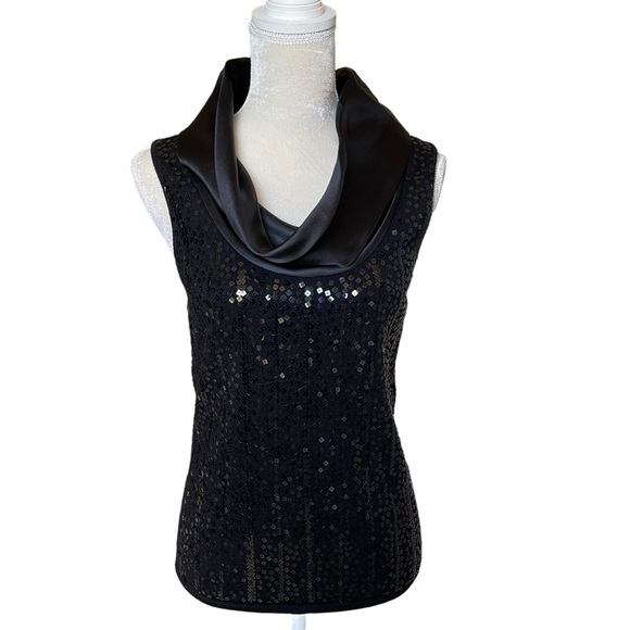 Lafayette 148 New York Sequined Embellished Cowl Neck Sleeveless Top Size L Wool - Picture 1 of 9